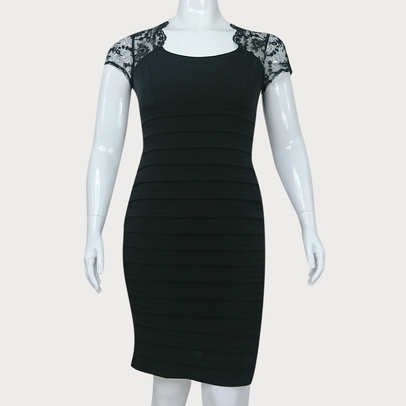 CZARNA SUKIENKA WIZYTOWA Z KORONKĄ  D2-96