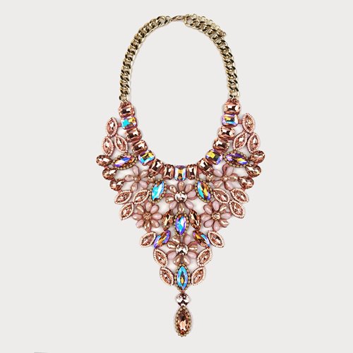 Różowa kolia boho z kryształów i koralików artystyczna D13-32