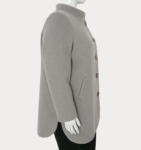 Krótki płaszcz wełniany szary na stójce plus size D19-P7