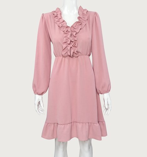 RÓŻOWA SUKIENKA Z FALBANAMI  D2-288