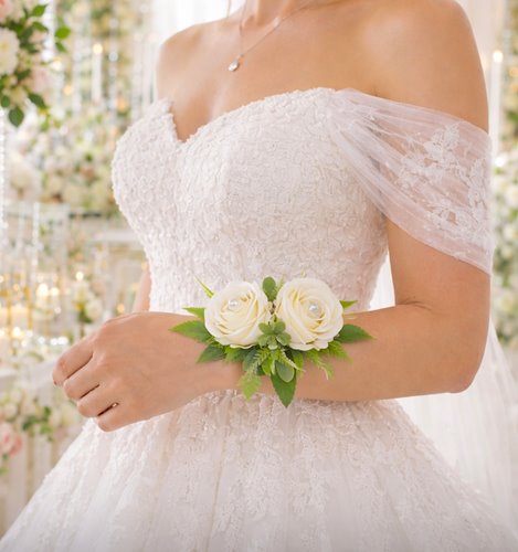 KORSARZ ŚLUBNY RÓŻE IVORY Z PERŁAMI