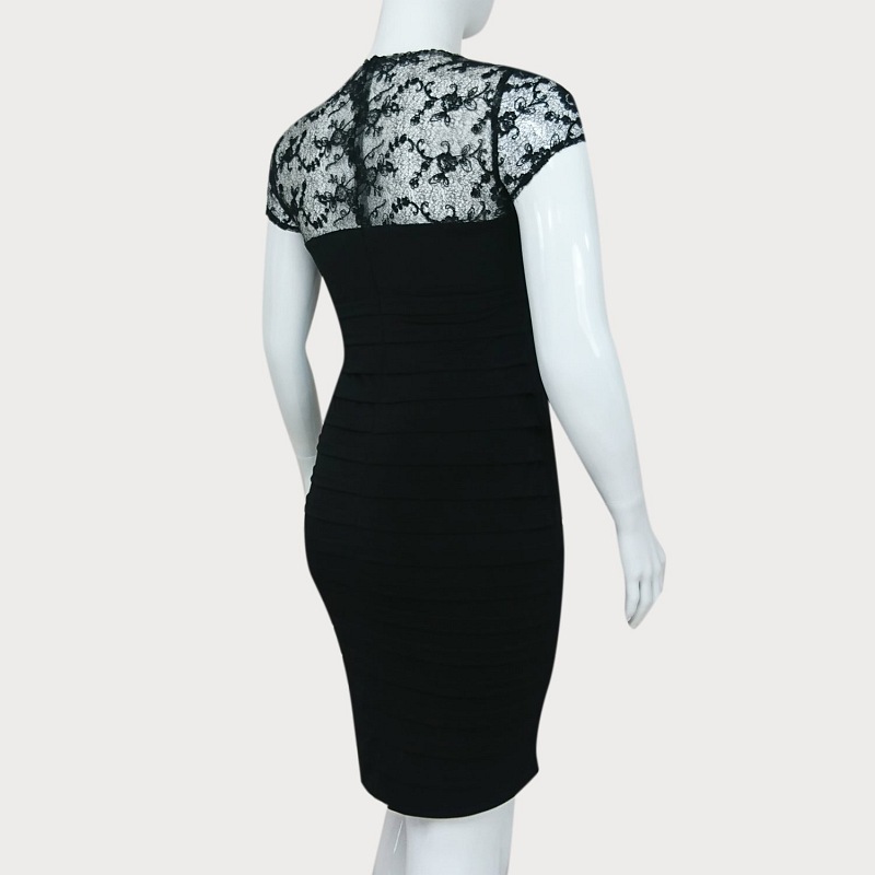 CZARNA SUKIENKA WIZYTOWA Z KORONKĄ  D2-96