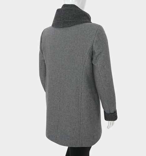 Szary wełniany płaszcz z kapturem plus size D19-P10