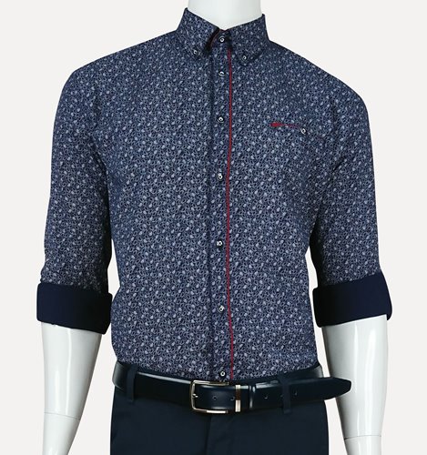 Granatowa koszula męska plus size slim fit we wzór paisley M3-P13