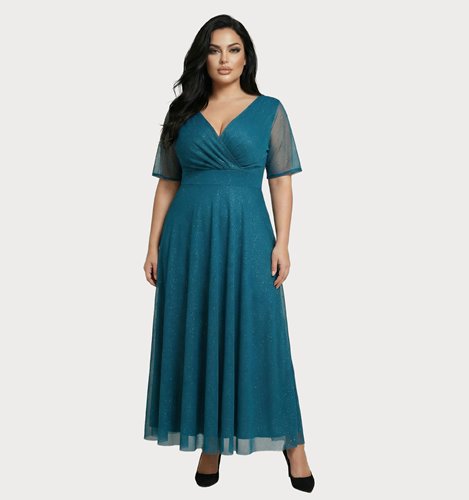 SUKIENKA MAXI MORSKA Z BŁYSZCZĄCYM TIULEM