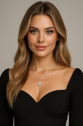 Srebrny naszyjnik z zawieszką kwiat cyrkonie stal D13-70