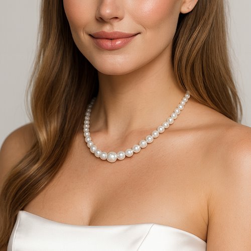 Biały naszyjnik z pereł krótki klasyczny na wesele D13-12