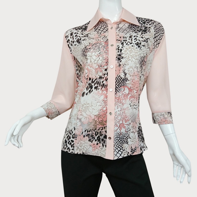 BRZOSKWINIOWA  BLUZKA DAMSKA  Z WZORKIEM D11-54