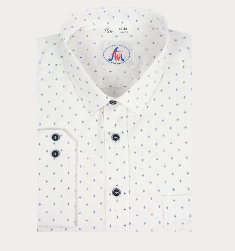 BIAŁA KOSZULA BAWEŁNIANA W NIEBIESKI WZÓR  M3-46