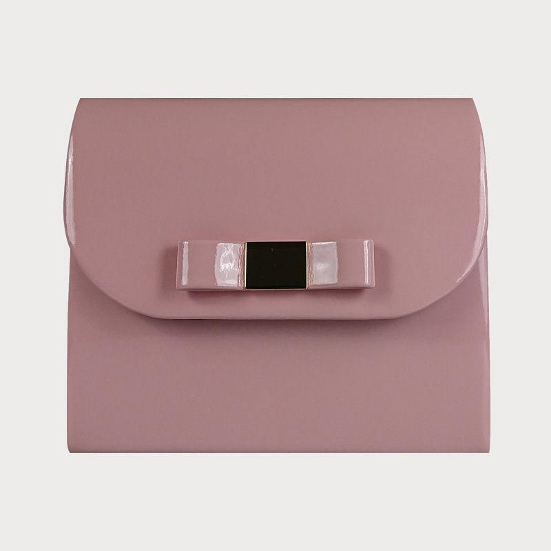 Pudrowa lakierowana torebka z kokardką ze skóry ekologicznej D10-41