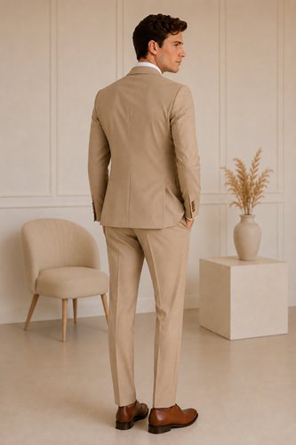 BEŻOWY GARNITUR MĘSKI SLIM FIT PREMIUM