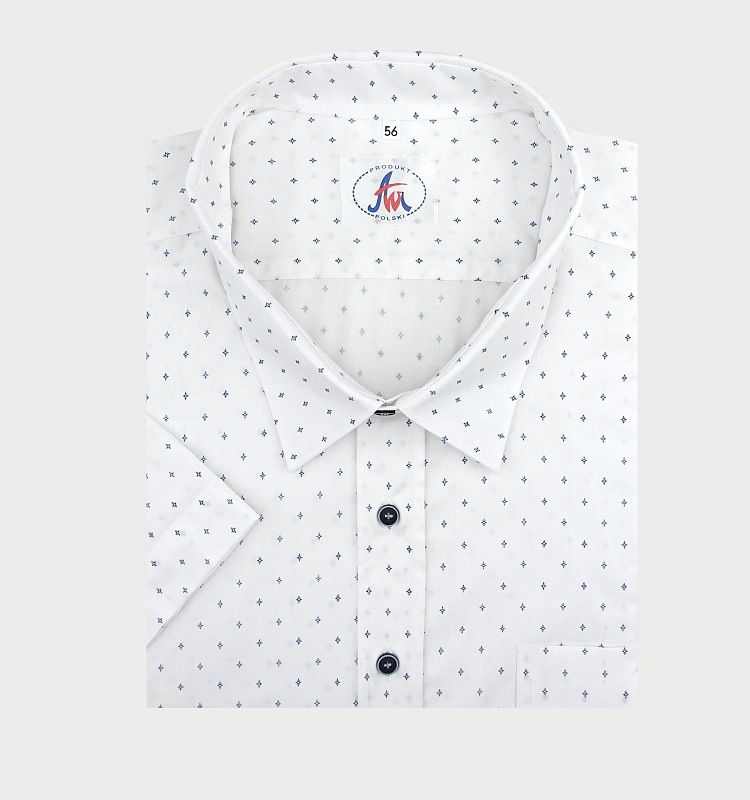 Biała koszula męska plus size w drobny niebieski wzór krótki rękaw M3-P31
