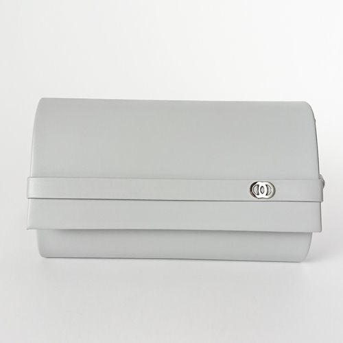 Szara cylindryczna torebka ze skóry ekologicznej z logo i klapą D10-123