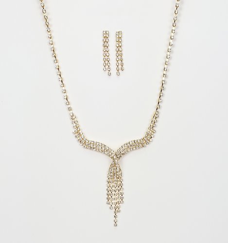 Złoty komplet naszyjnik kaskadowy z cyrkoniami kolczyki D13-143