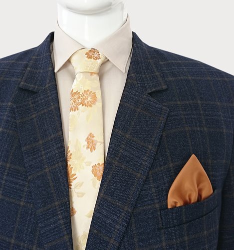 Granatowa marynarka męska plus size w kratę z brązowym wzorem M22-P36