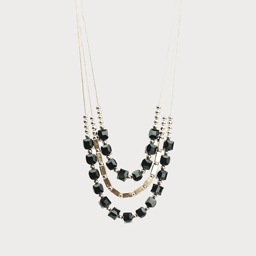 Czarny komplet naszyjnik wielorzędowy z kolczykami kryształy D13-26