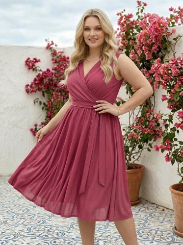 RÓŻOWA SUKIENKA Z BROKATEM PLUS SIZE