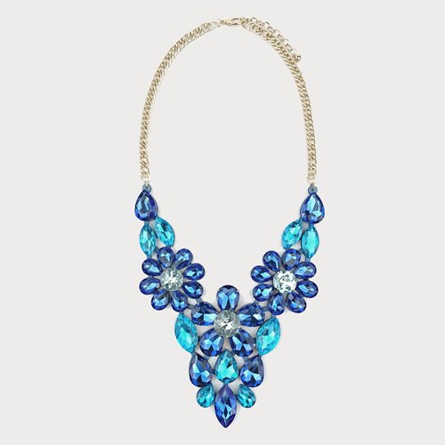 Niebieska kolia kwiatowa z kryształów statement turkusowa D13-34