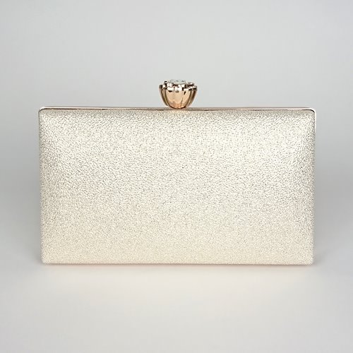 Kremowa brokatowa kopertówka ze złotym biglem i kryształem D10-143
