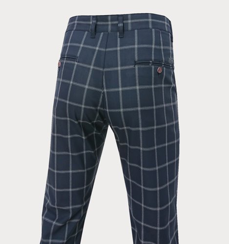 GRANATOWE SPODNIE MĘSKIE W KRATĘ  M4-31