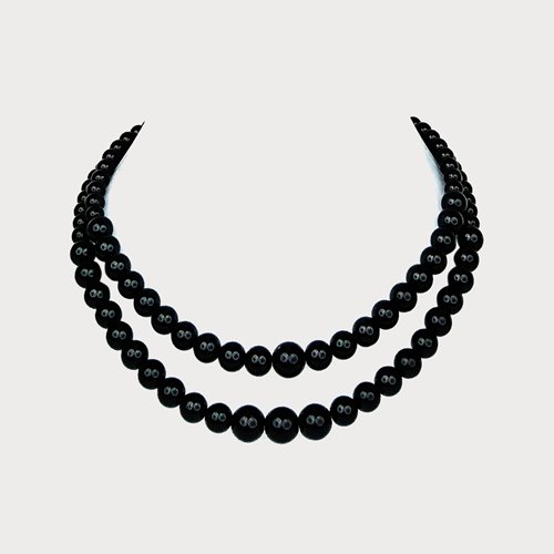 Czarny naszyjnik podwójny z koralików elegancki klasyczny D13-14