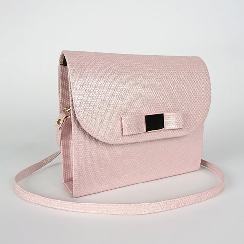 Różowa torebka z kokardką ze skóry ekologicznej na ramię D10-26