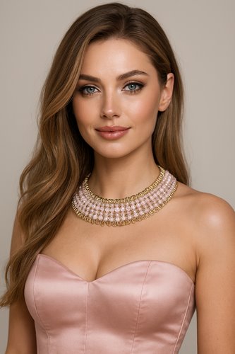 Różowy naszyjnik z kryształkami wielowarstwowy damski D13-2