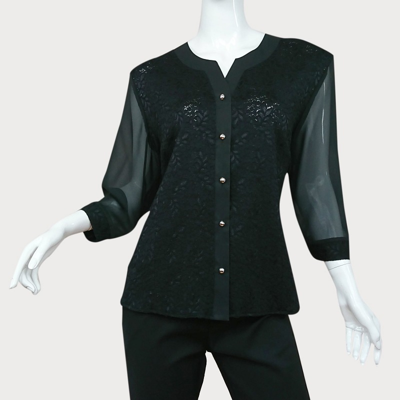Czarna bluzka damska plus size z koronką D11-P77