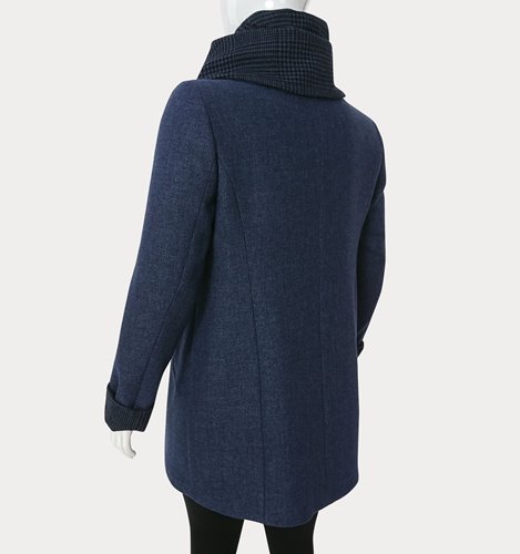 Granatowy wełniany płaszcz z kapturem plus size D19-P9