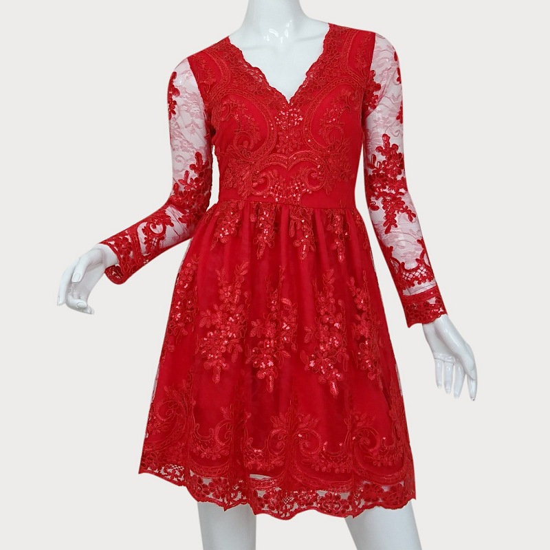 ELEGANCKA CZERWONA KORONKOWA SUKIENKA D2-36