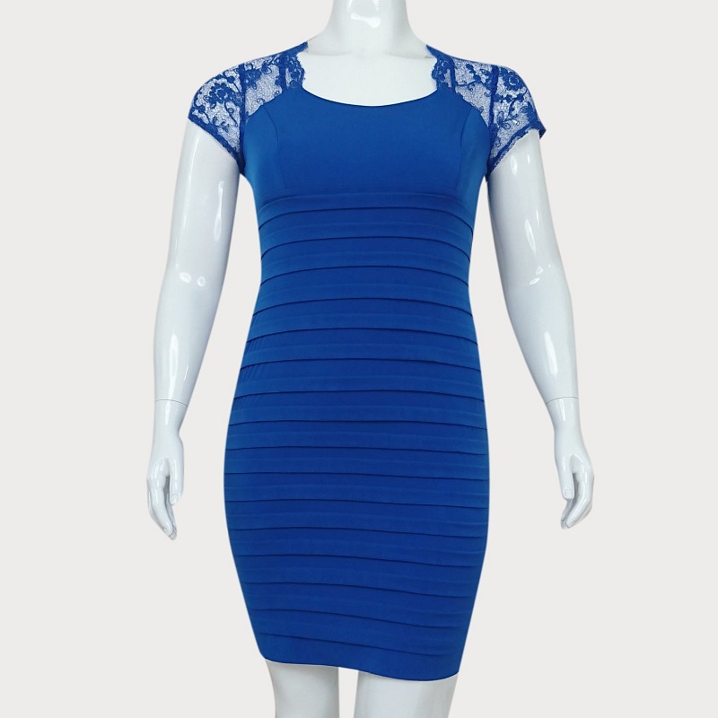 NIEBIESKA SUKIENKA WIZYTOWA Z KORONKĄ  D2-95