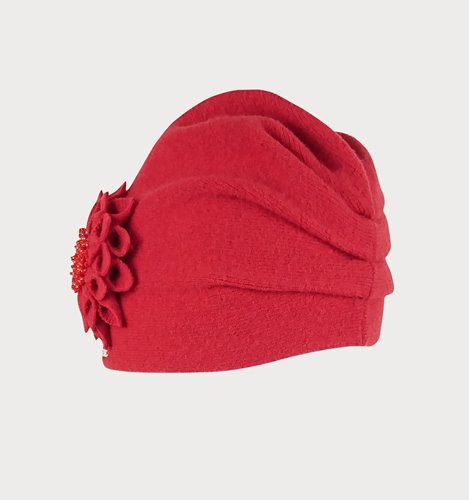 ELEGANCKA WEŁNIANA CZAPKA Z KWIATEM  D38-30