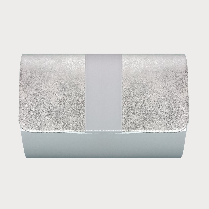 Srebrna lakierowana kopertówka z kontrastowym pasem D10-08
