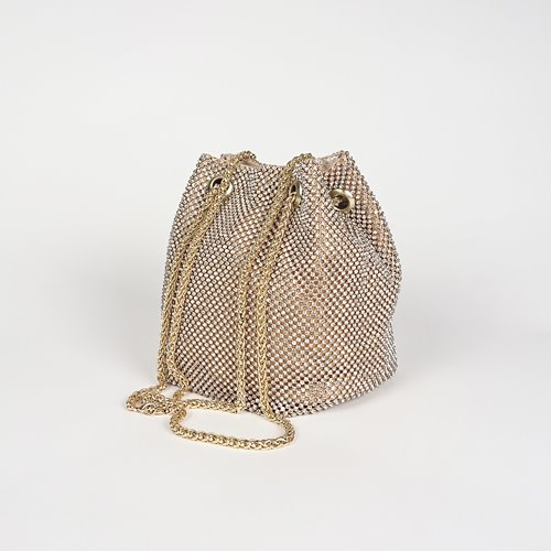 Złota torebka worek pokryta cyrkoniami ze złotym łańcuszkiem D10-106