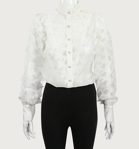 ELEGANCKA BLUZKA NA STÓJCE Z KORONKĄ D11-110