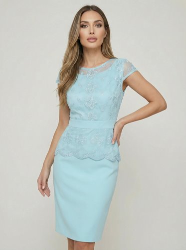 BŁEKITNA SUKIENKA Z KORONKĄ  D2-108