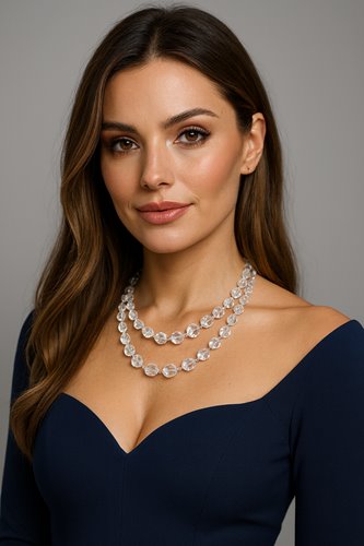 Srebrny naszyjnik podwójny z kryształów elegancki damski D13-17