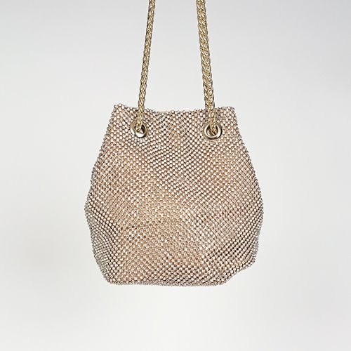 Złota torebka worek pokryta cyrkoniami ze złotym łańcuszkiem D10-106