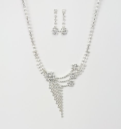 Srebrny komplet naszyjnik asymetryczny cyrkonie kolczyki D13-141