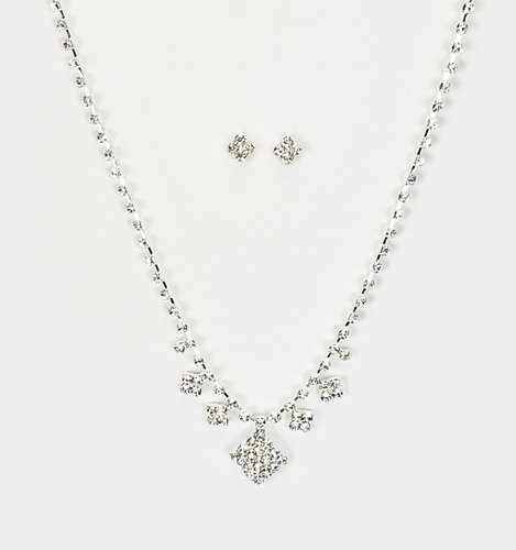 Srebrny komplet naszyjnik z rombami cyrkonie kolczyki D13-140