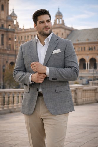 MARYNARKA MĘSKA PLUS SIZE W DROBNĄ KRATĘ M22-P38