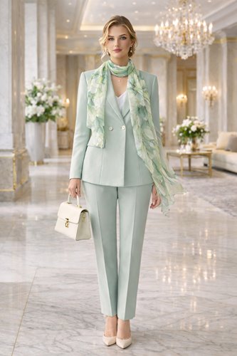 ZIELONY WISKOZOWY SZAL W KWIATY ZE ZŁOTYM AKCENTEM