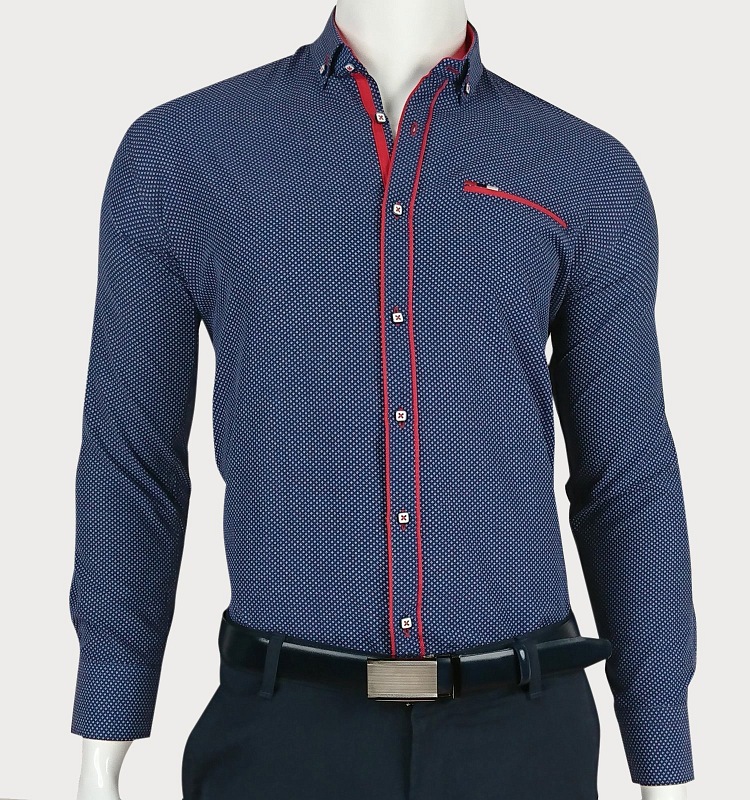 GRANATOWA KOSZULA MĘSKA W MIKROWZÓR  M3-146