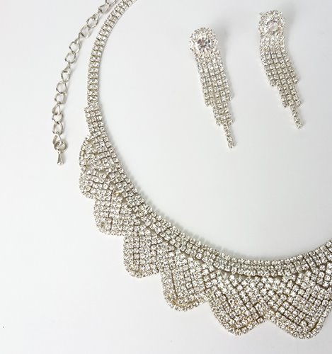 Srebrna kolia z cyrkoniami komplet z kolczykami stalowy D13-138