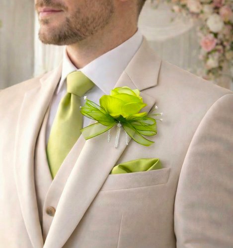BUTONIERKA ŚLUBNA LIMONKOWA RÓŻA
