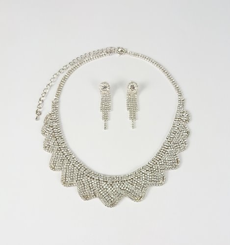 Srebrna kolia z cyrkoniami komplet z kolczykami stalowy D13-138