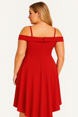 Czerwona asymetryczna sukienka plus size D2‑P258