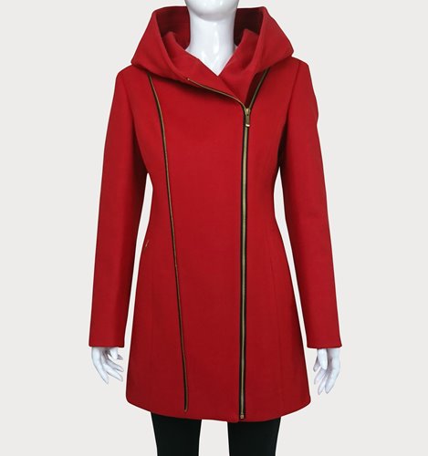 CZERWONA WEŁNIANA KURTKA Z KAPTUREM  D20-5