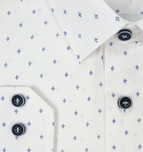 BIAŁA KOSZULA BAWEŁNIANA W NIEBIESKI WZÓR  M3-46