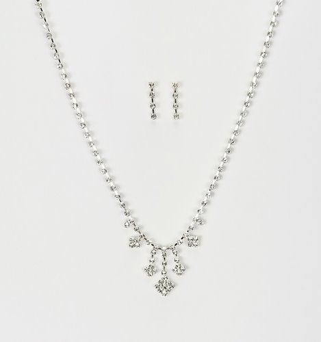 Srebrny komplet naszyjnik wiszący z cyrkoniami kolczyki D13-139